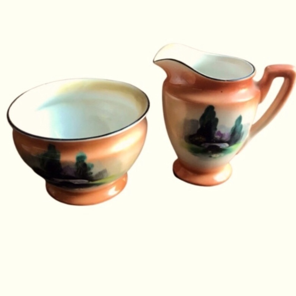 Vintage Noritake Creamer Sugar Set Orange Japan Boho Retro